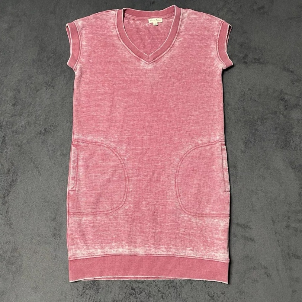 Jane and Delancey Dress Womens M Pink Waffle Knit Short Sleeve V-neck Pockets